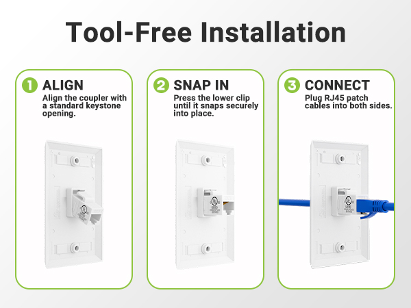 slim snap in ethernet joiner inline jack patch panel wall plate insert home office network repair