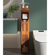 AmazerBath Bamboo Toilet Paper Holder with Storage, Bathroom Toilet Paper Storage Cabinet, Small ...