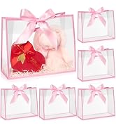 Ohuimrt 12 Pack Clear Plastic Gift Bags with Handles, Reusable Party Favor Bags with Ribbon for W...