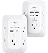 2 Pack USB Wall Charger Surge Protector, 5 Outlet Extender with 4 USB Charging Ports ( 1 USB C Ou...