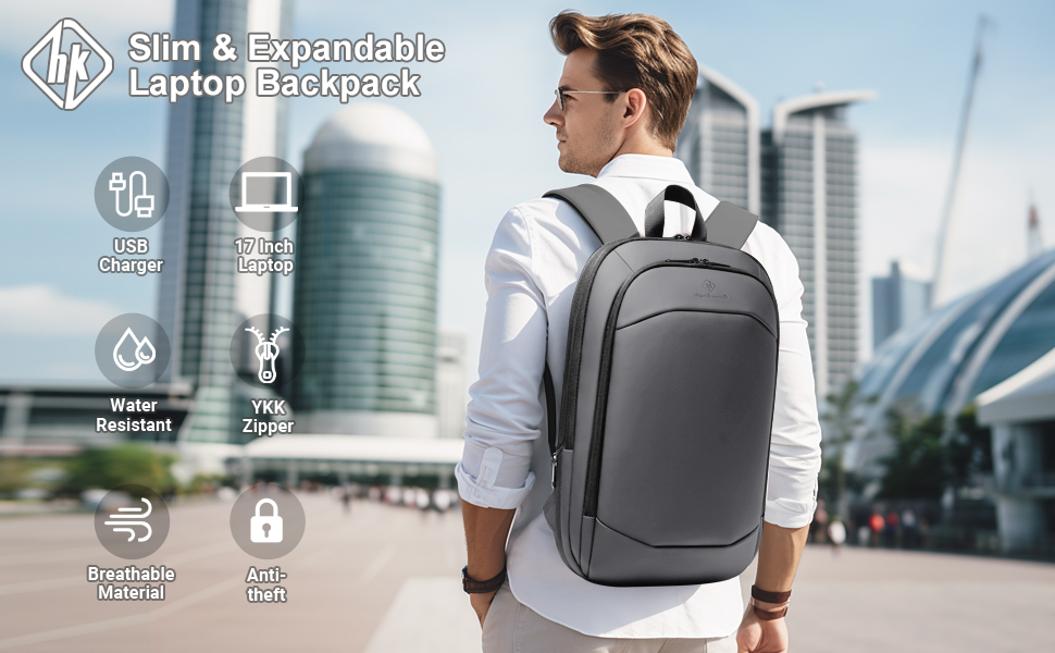 Slim laptop backpack for men women