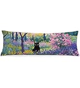 WARDOS Spring Garden Black Cat 20x54 Body Pillow Cover, Cats Lovers Lady Gifts, Cat Mom Grandma G...