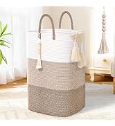 Woven Laundry Basket for Clothes,65 L Large Rectangle Laundry Hampers with Beads Tassel, Nursery ...
