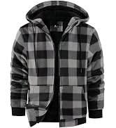 ZITY Hoodies for Men Flannel Fleece Sweatshirt Plaid Full Zip Up Jacket Sherpa Lined Winter Warm ...