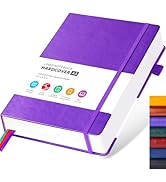 FOCUS DAY Lined Journal Notebook, 320 Pages Leather Hardcover Thick A5 College Ruled Thick Classi...