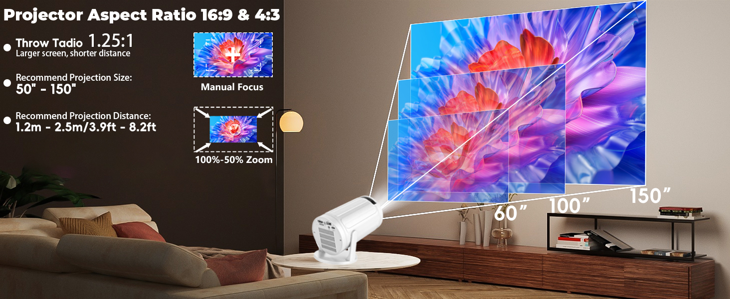 xbj mini projector with wifi and bluetooth 300 ansi built-in apps for bedrooms camping