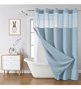 eachope Teal Hook Waffle Weave Shower Curtain with snap-in Liner Replacement, 230GSM Waterproof F...