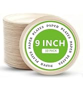 Yarmchahk Disposable Paper Plates, 9 inch Heavy Duty Paper Plate, Soak and Cut Proof, Natural Bio...