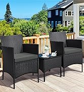 Yaheetech 3 Pieces Patio Porch Furniture Set, Outdoor PE Rattan Wicker Conversation Set with Soft...