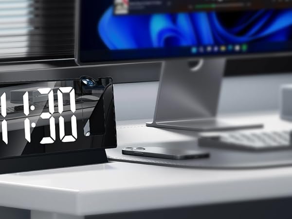 Projection Alarm Clock, 7.8&amp;amp;#34; Mirror Digital Clock