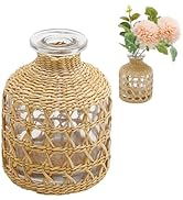 Flower Vases with Rattan Cover Straw Woven Glass Vase Boho Glass Flower Vase for Arrangement Tabl...