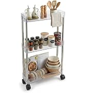 American Dream Home Chrome/Clear Acrylic Slim 3-Tier Rolling Cart Portable Narrow Storage Trolley...