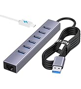 7 Ports USB 3.0 Hub, USB to Network HUB with 6 USB 3.0 Data Transmission, Gigabit Ethernet Port a...