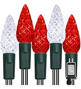 WATERGLIDE C6 Christmas Lights, 100 LED 33ft Faceted Fairy Lights Green Wire String Lights with S...