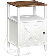 MAHANCRIS Farmhouse Nightstand with Charging Station, White Bedside Table with USB&amp;Type-C Ports a...