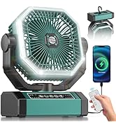 Portable Rechargeable Fan - 9-Inch Camping Fan for Tent, 20000mAh(60Hrs) Battery Operated Fan for...