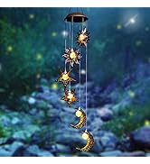 Tryme Solar Powered Wind Chimes with Sun Moon Star Warm LED Windchimes Hanging Outdoor Lights Uni...