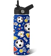 Soccer Gifts for Kids - 18 Oz Kids Water Bottle with Straw Lid, Stainless Steel Insulated Tumbler...