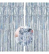 PartyWoo Foil Fringe Curtains Silver, 2 pcs 3.3x6.6 ft Silver Streamers, Fringe Backdrop, Tinsel ...