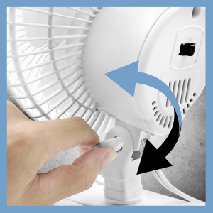 Comfort Zone clip fan has an adjustable tilt knob to change the vertical air flow direction