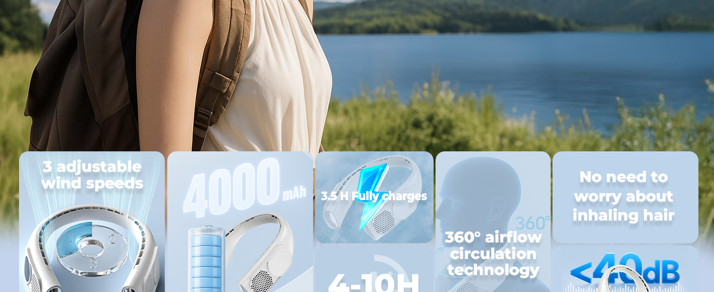 Rechargeable 360°Personal Fan Neck Cooler