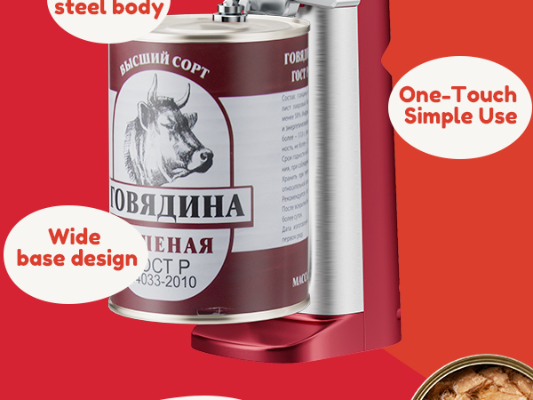 NK-0729 One-touch electric can opener, stainless steel body, stable wide base for easy can opening