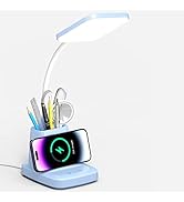 Vicsoon Desk Lamp for Home Office, LED Desk Lamp with Wireless Charger Pen Holder, 3 Color Modes ...