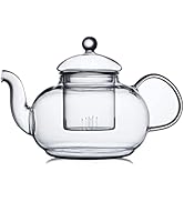 CNGLASS Glass Teapot Stovetop Safe,Clear Teapot with Removable Infuser 20.3 oz,Loose Leaf and Blo...