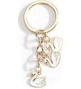 SHTALHST White Swan Keychain Triple Swan Charms Gold Metal Keyring Women Gift Keychains