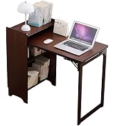 Ywin Bamboo Folding Desk, Mid Century Fold Out Table with Hidden Storage and Built-in Socket, Fol...
