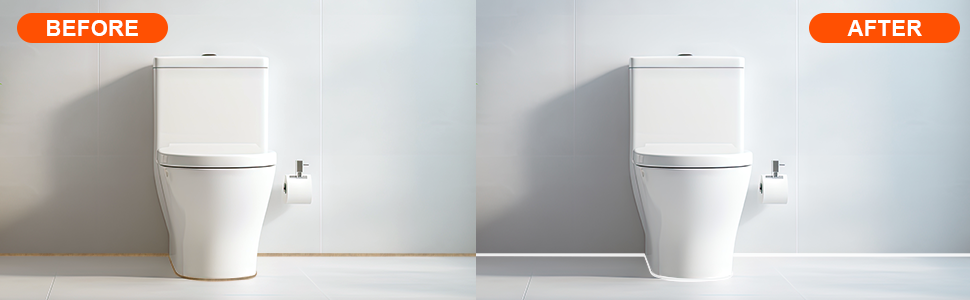 Text reads 'BEFORE' and 'AFTER'. Images showing a white container or appliance in two different states against a white background.