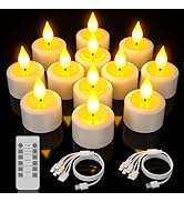 Yme Rechargeable Tea Lights Candles with Remote Timer, 12pcs Flameless Flickering LED Electric Te...