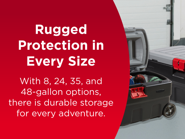 Image of heavy duty storage case with text reading rugged protection in every size.