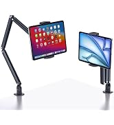 Lucrave Tablet Desk Stand Holder, Extendable Arm Table Mount for iPad, Aluminum 360° Rotating Bra...