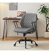 YFO Modern Ergonomic Office Desk Chair, Grey Leather with Lumbar Support, Adjustable Height, Swiv...