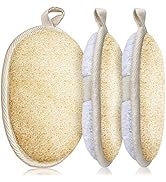 3 Packs Exfoliating Loofah Sponge Pads,Large 5”x 7”-100% Natural Luffa and Terry Cloth Materials,...