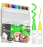 JusArt 24 Colors Acrylic Paint Markers, Dual Tip Coloring Markers with Dot and Fine Tip for Rock,...