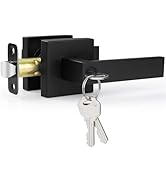 Estmoon Entry Door Handle, Black Door Lever with Lock and Key, Entrance Door Lock Heavy Duty Keye...