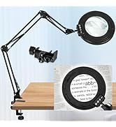 HITTI Ultra Long 12X &amp; 30X Magnifying Glass with Light and Clamp, 5 Color Modes Steepless Dimming...
