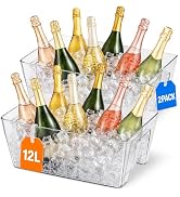12L Large Ice Bucket for Parties, 2 Pack Clear Beverage Tub, Heavy Duty Plastic Drink Cooler for ...
