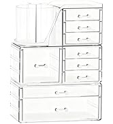 ShineMe Clear Makeup Organizer with 9 Drawers, 3 Tier Stackable Makeup Storage Organizer with Rot...