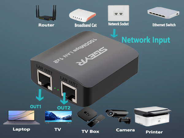 Ethernet Splitter 1 to 2 Plug and Play