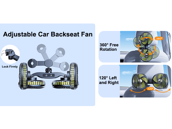 Nauttxon Car Fan Battery Operated for Backseat Kids, 360°Rotatable Car Fan for Backseat