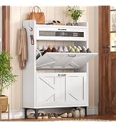 TEENFON Shoe Cabinet with 2 Flip Drawers, Shoe Storage Cabinet with Mesh Sliding Drawer, Freestan...
