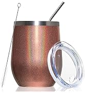 MEWAY Stemless 12 OZ Wine Tumbler Glasses with Lid -Insulated Double Wall Vacuum Stainless Steel ...