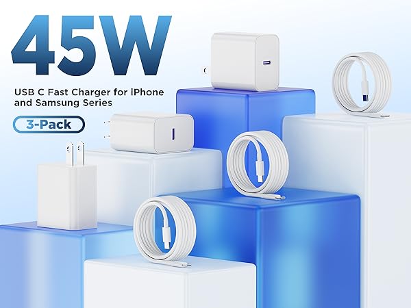 3Pack 45w USB C Fast Charger Set
