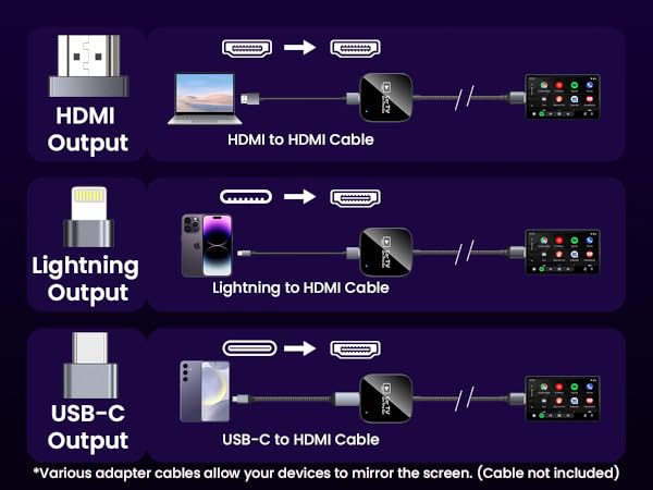 Various adapter cables can mirror the screen