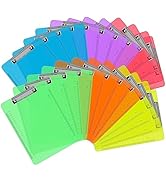 Plastic Clipboards, PANDRI 24 Pack Clear Colored Clipboards, Low Profile Clip Board 12.5 x 9 Inch...