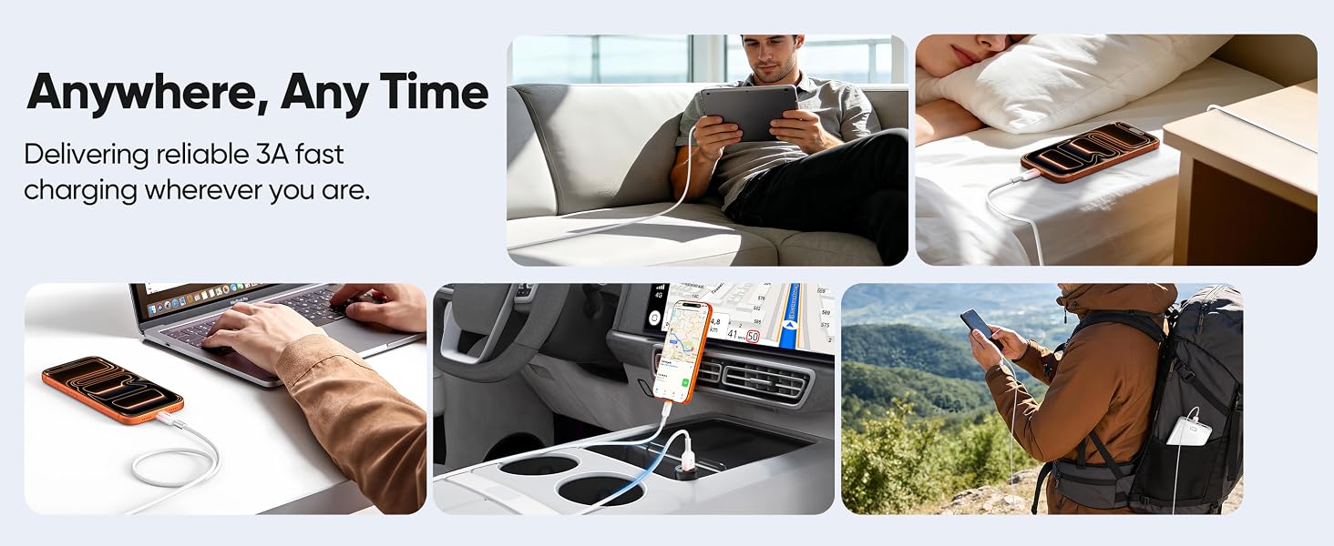XiAyriky 3A USB-C fast charging cable, reliable for home, office, car and outdoor daily use