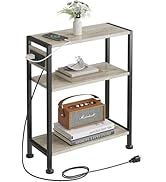 Vantimo End Table with Charging Station, 3-Tier Side Table for Small Space, Skinny Nightstand wit...